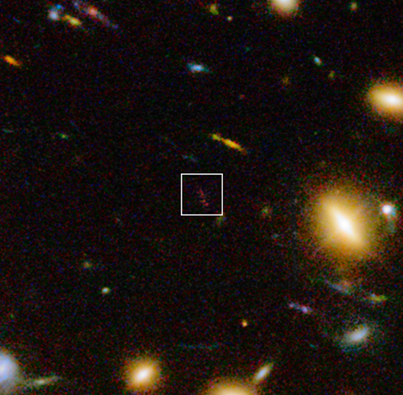 galáxia A1689-zD1 no visível e infravermelho