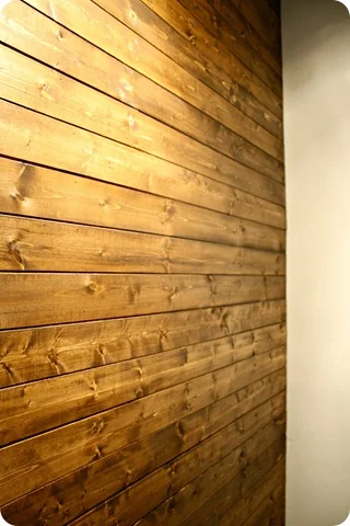 wood planked wall stained