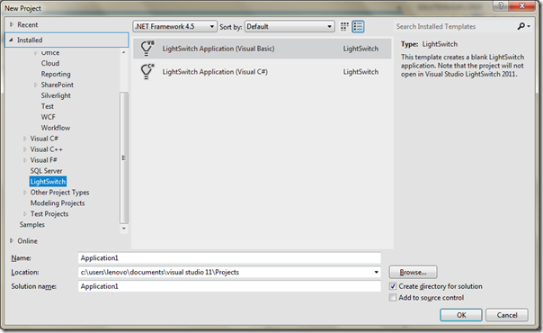 Visual Studio 2011 Beta feature seires - Light switch project template