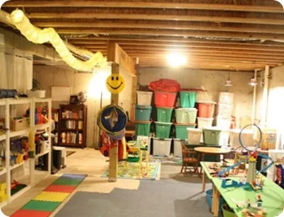 playroom in unfinished basement