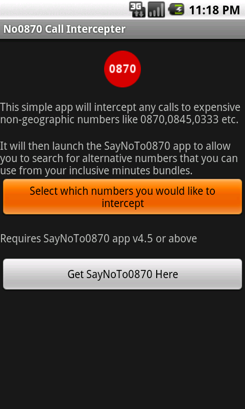 Say No To 0870 Call Intercept Screen 2