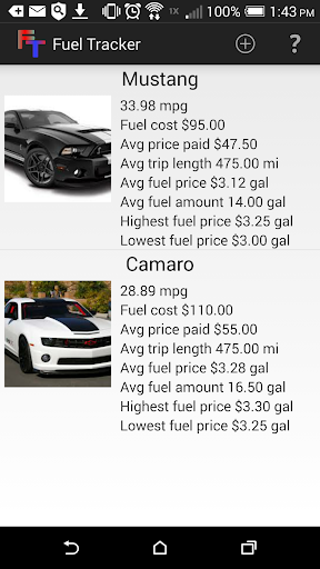 Fuel Tracker Gas Mileage Log