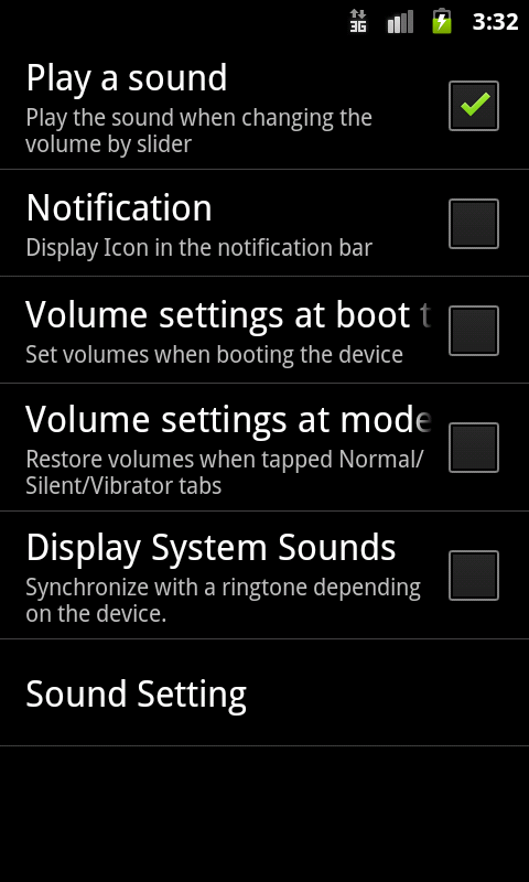 Volume control Screen 3
