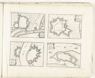 Plattegronden van Wesel, Burick, Rees en Schenckenschans, ca. 1702