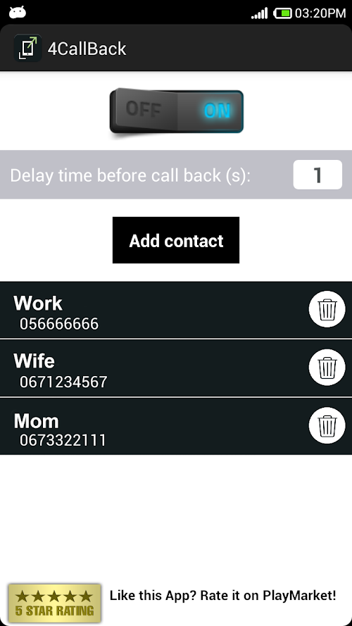 Android application 4CallBack - reject &amp; call back screenshort