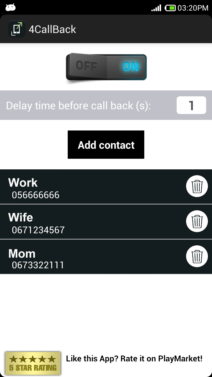 4CallBack - reject &amp; call back Screen 1