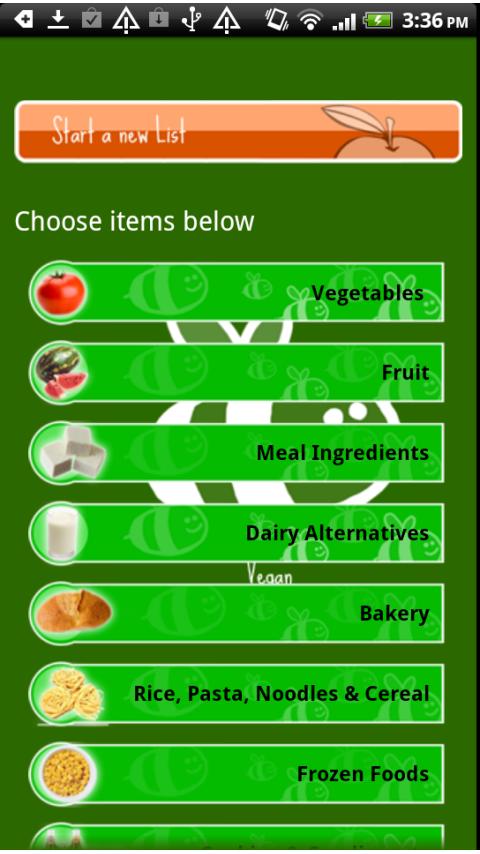 Vegan Shopping List Screen 2