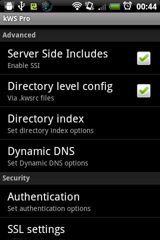 kWS Pro (Android Web Server) Screen 3
