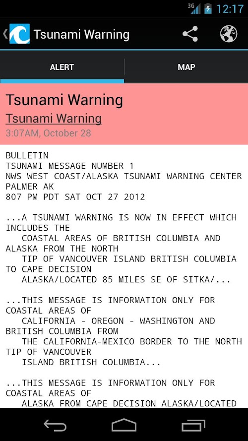 Android application Tsunami Alert screenshort