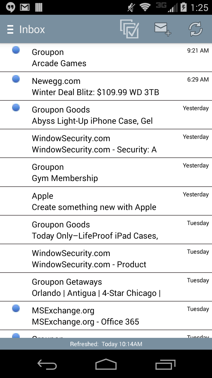 Mail+ for ActiveSync Screen 1