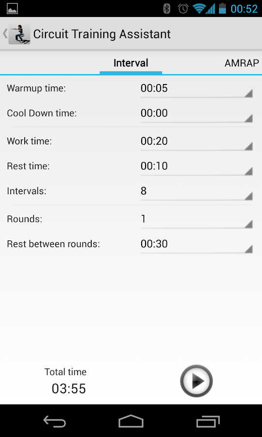Приложение Circuit Training Assistant на Андроид