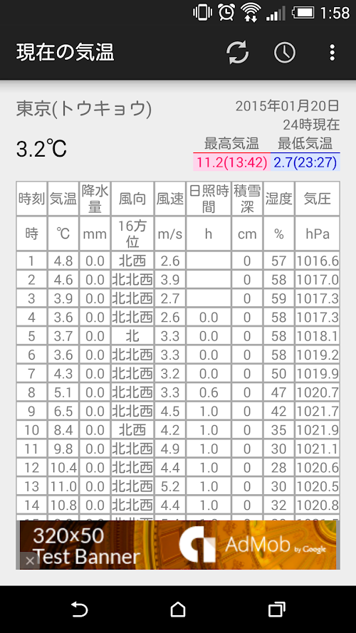 Android application 現在の気温 screenshort