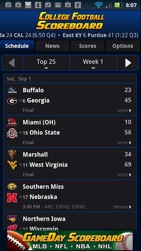 College Football Scoreboard Screen 3