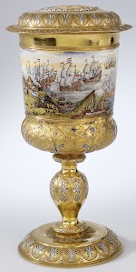 Gouden beker geschonken aan admiraal Michiel de Ruyter na zijn overwinning bij Chatham. Nicolaes Lockeman, 1667