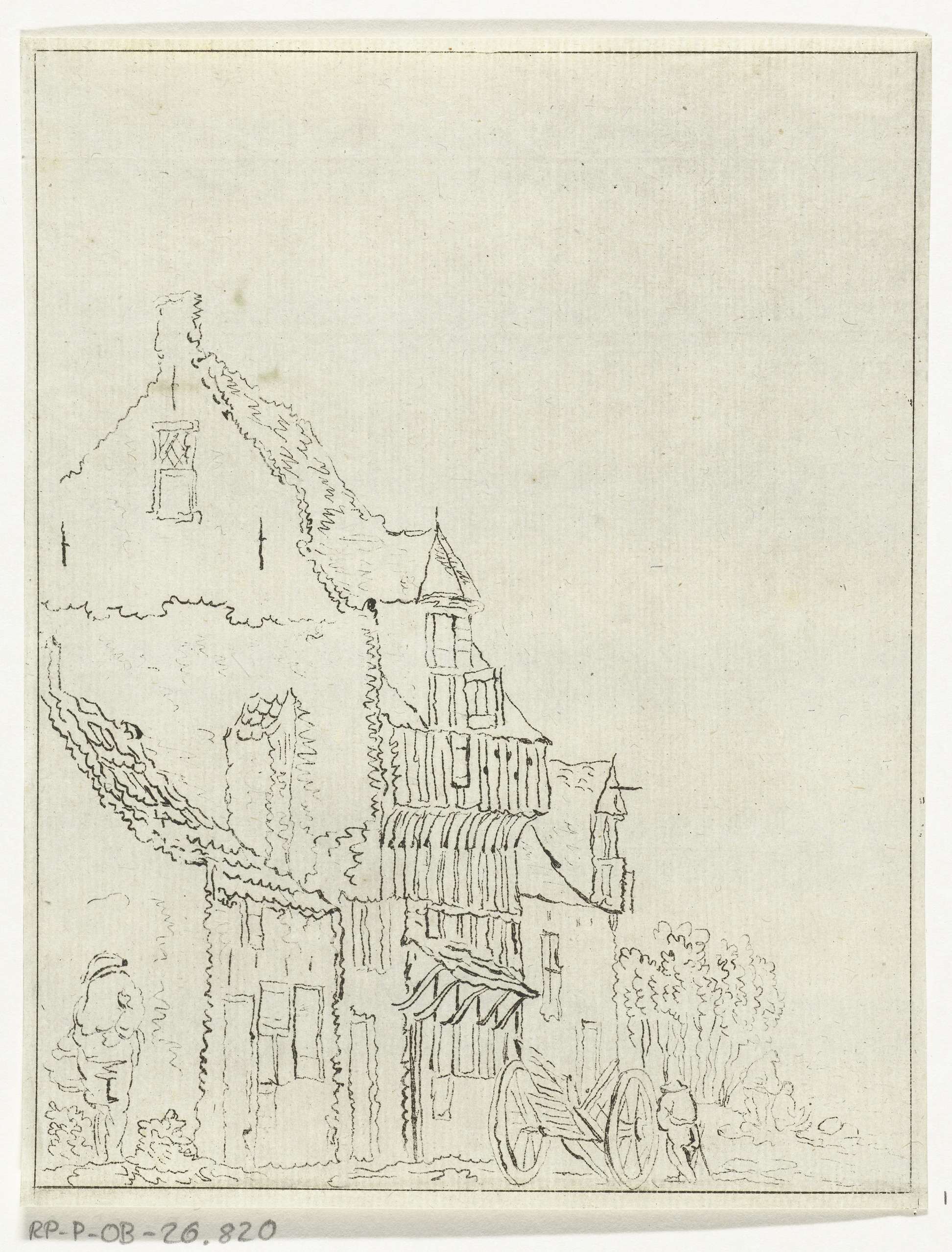Huis met kruiwagen voor de deur