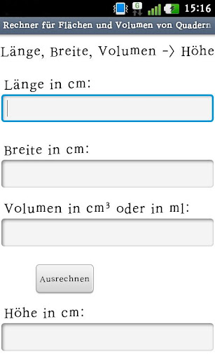 Rechner für Fläche und Volumen