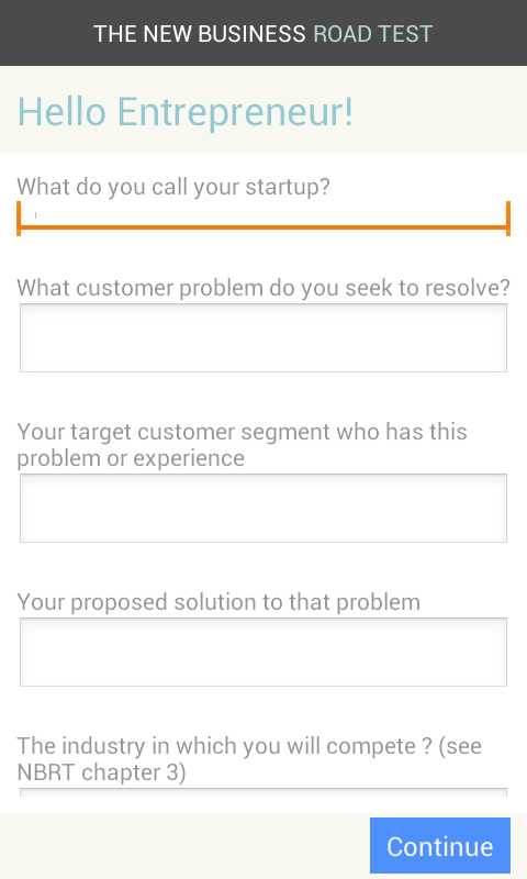 The new business road test Screen 3