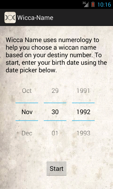 Wicca-Name Screen 1