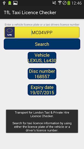 TfL Taxi Licence Checker
