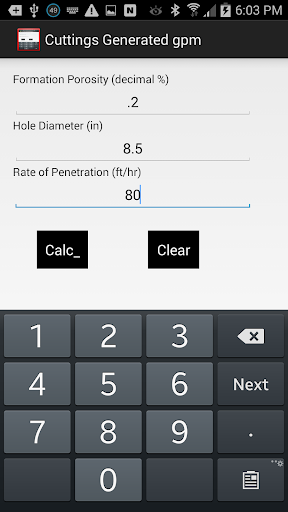 Cuttings Generated gpm