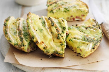 Bacon & brie omelette wedges with summer salad