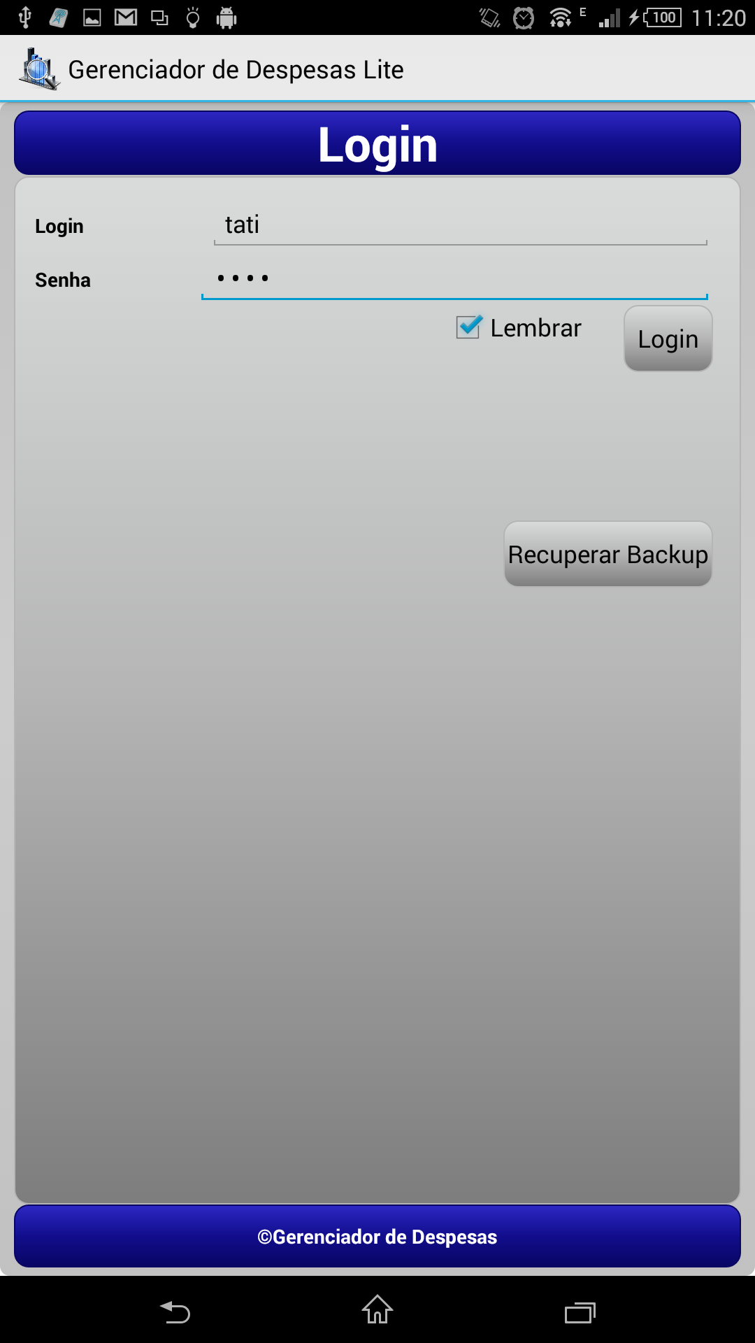 Android application Account Manager screenshort