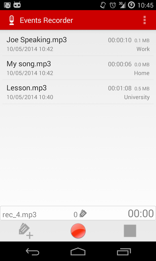 Android application Events Recorder screenshort