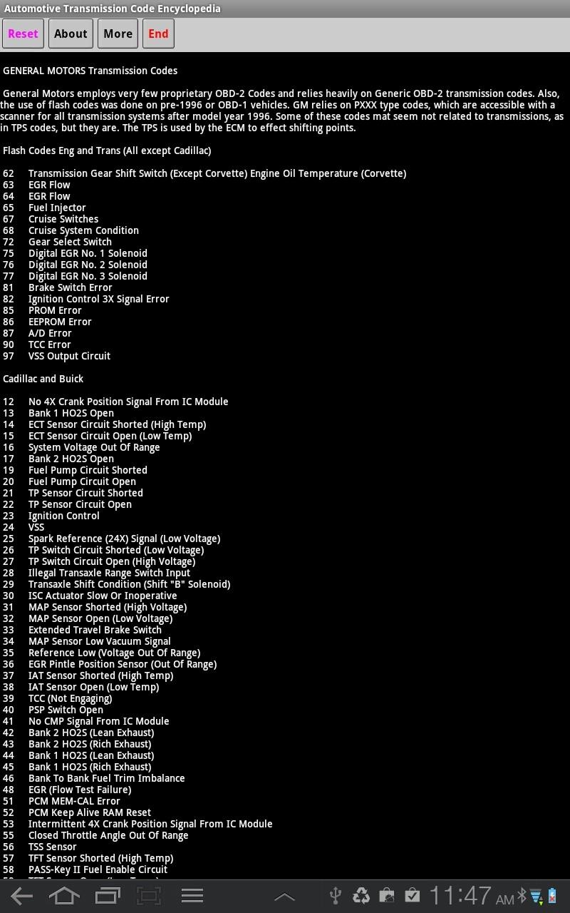 Transmission Code Encyclopedia Screen 3