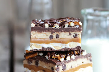 Brown Butter Chocolate Chip Cookie Dough Pretzel Snickers Bars