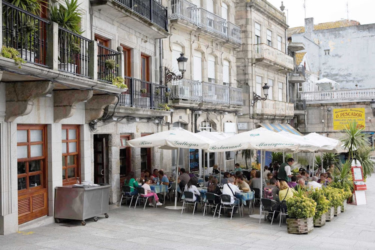 Local cuisine with a view of the marina in the heart of Vigo, located in Galician region of northwest Spain.