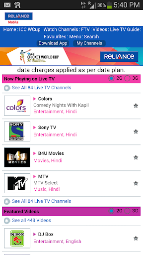 Reliance Live Mobile Tv Online