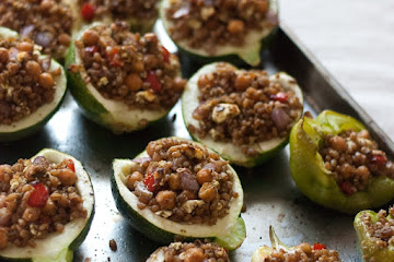 Stuffed Vegetables with Wheat Berries, Pesto and Chickpeas