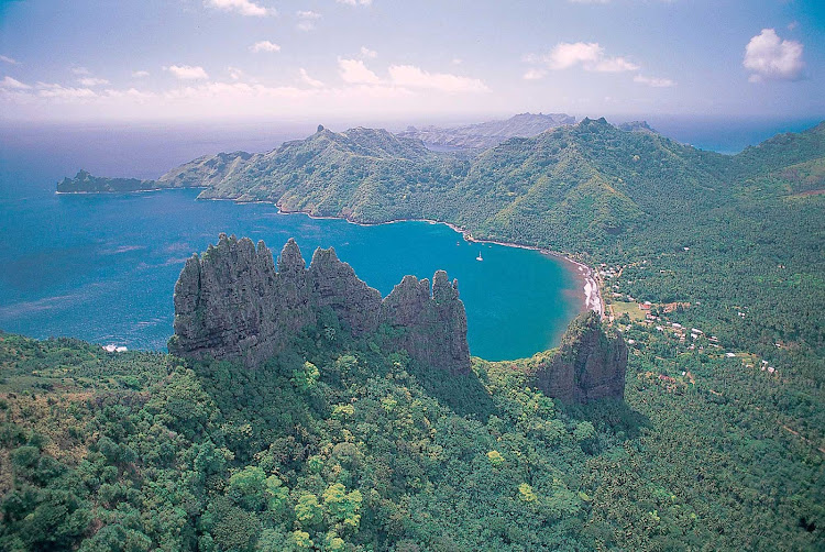 Hatiheu, a beautiful village on the northern shore of Nuku Hiva in the Marquesas Islands.