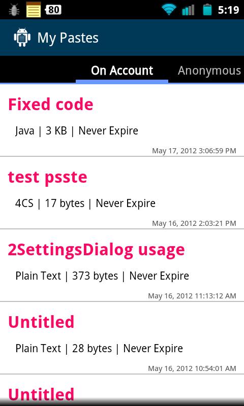   DroidPaste for Pastebin – zrzut ekranu 