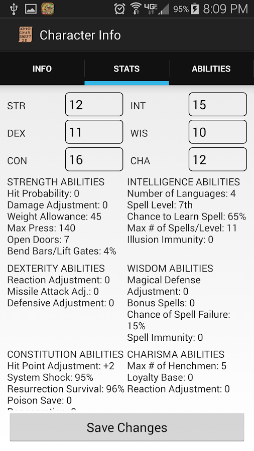 AD&D 2e Character Sheet - Android Apps on Google Play