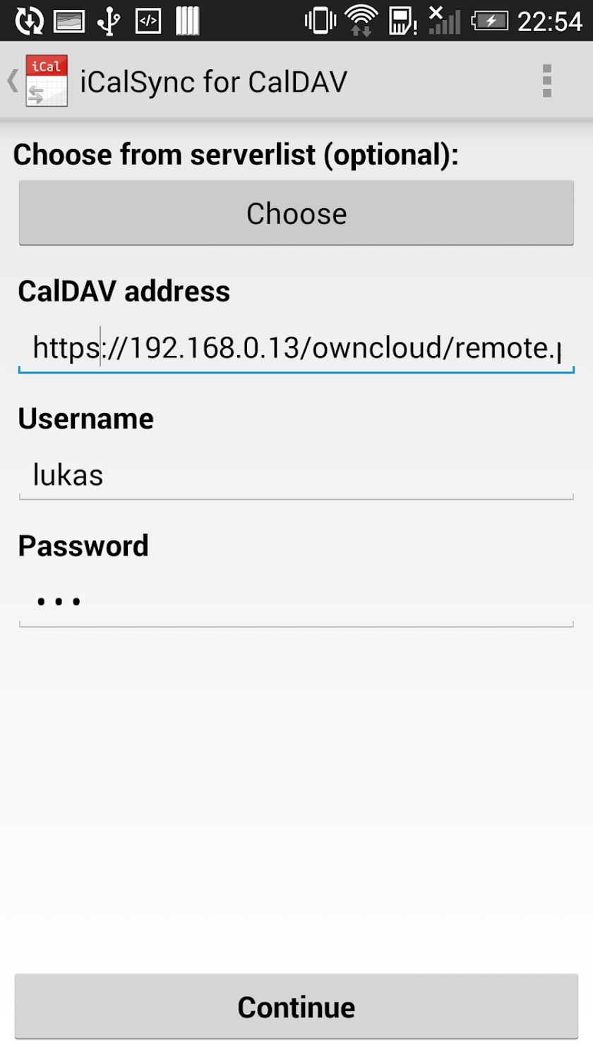 iCal Sync for CalDAV Screen 2