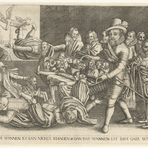 Maurits scheidt het kaf van het koren, 1618, anoniem, 1618 Rijksmuseum