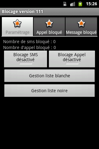 Android application Blocage SMS et Appel screenshort