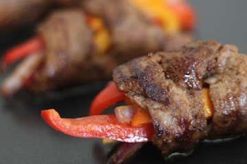 Marinated Steak and Bell Pepper Rolls Ups