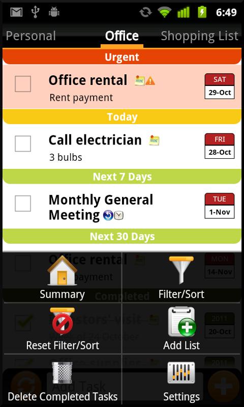 TNT Pro To-Do List | Task List Screen 2