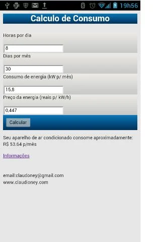    Cálculo de consumo de energia- screenshot  
