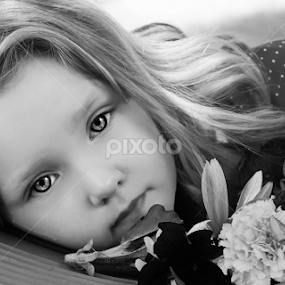 Swinging With Flowers B & W by Cheryl Korotky - Black & White Portraits & People