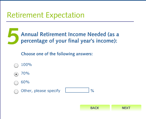 Retirement Planner Screen 3
