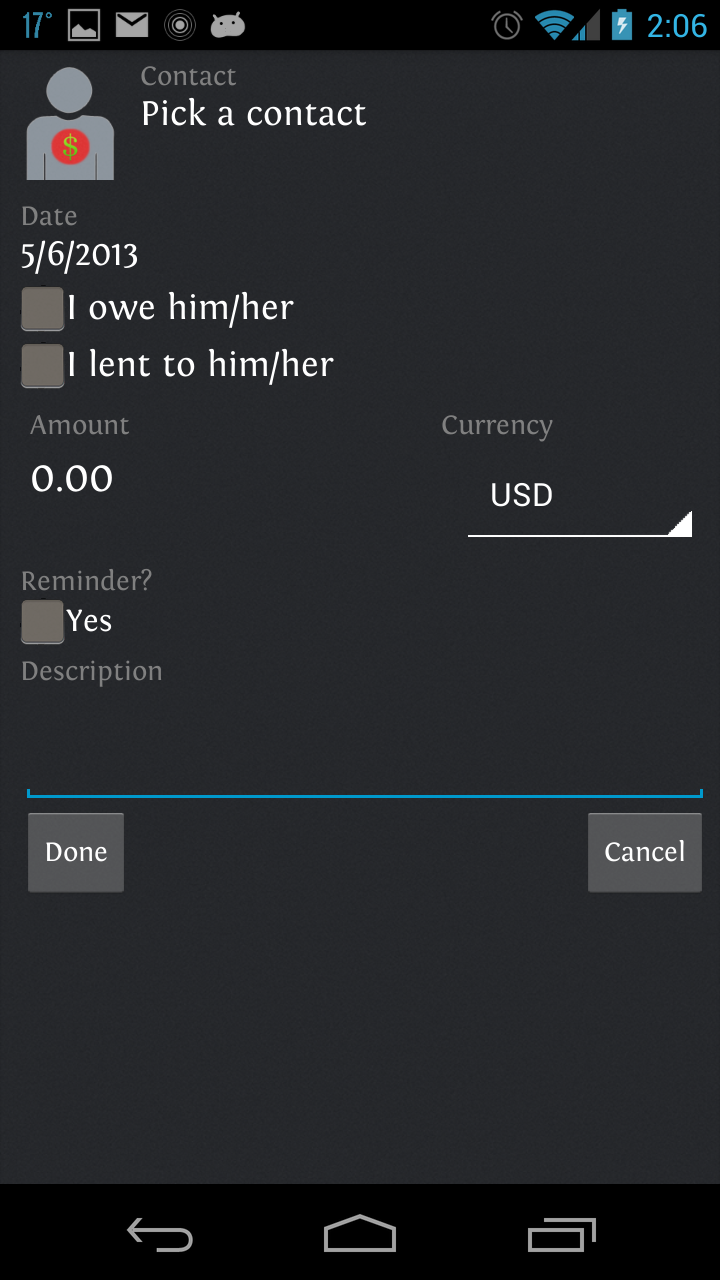IOU Debit Credit Manager Pro Screen 2