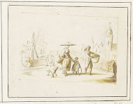 Straatscène met vrouw, kind en jongen