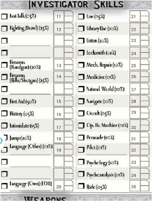 Android application Call of Cthulhu Sheet 7th Ed. screenshort