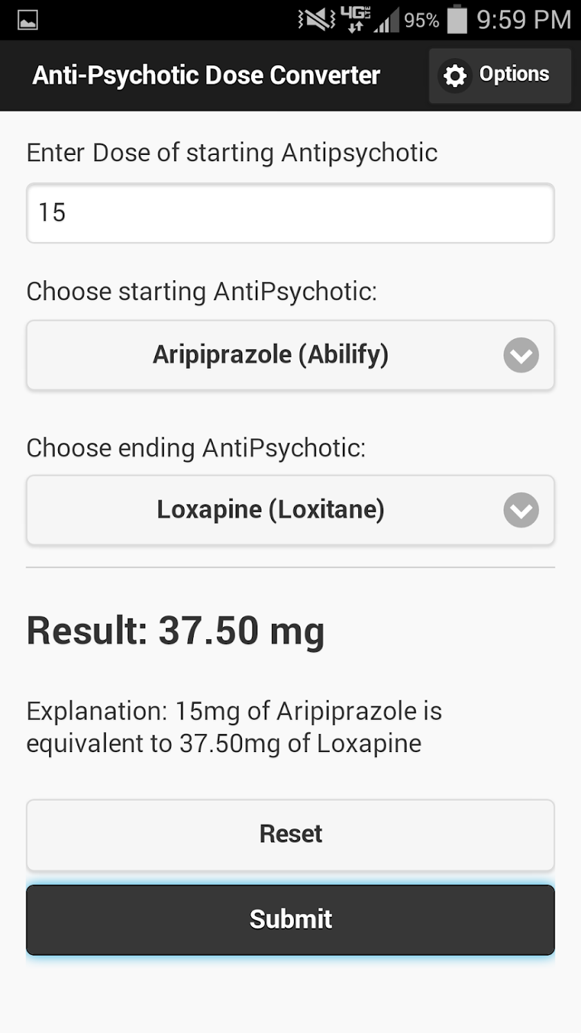 AntiPsychotic Dose Converter Screen 1