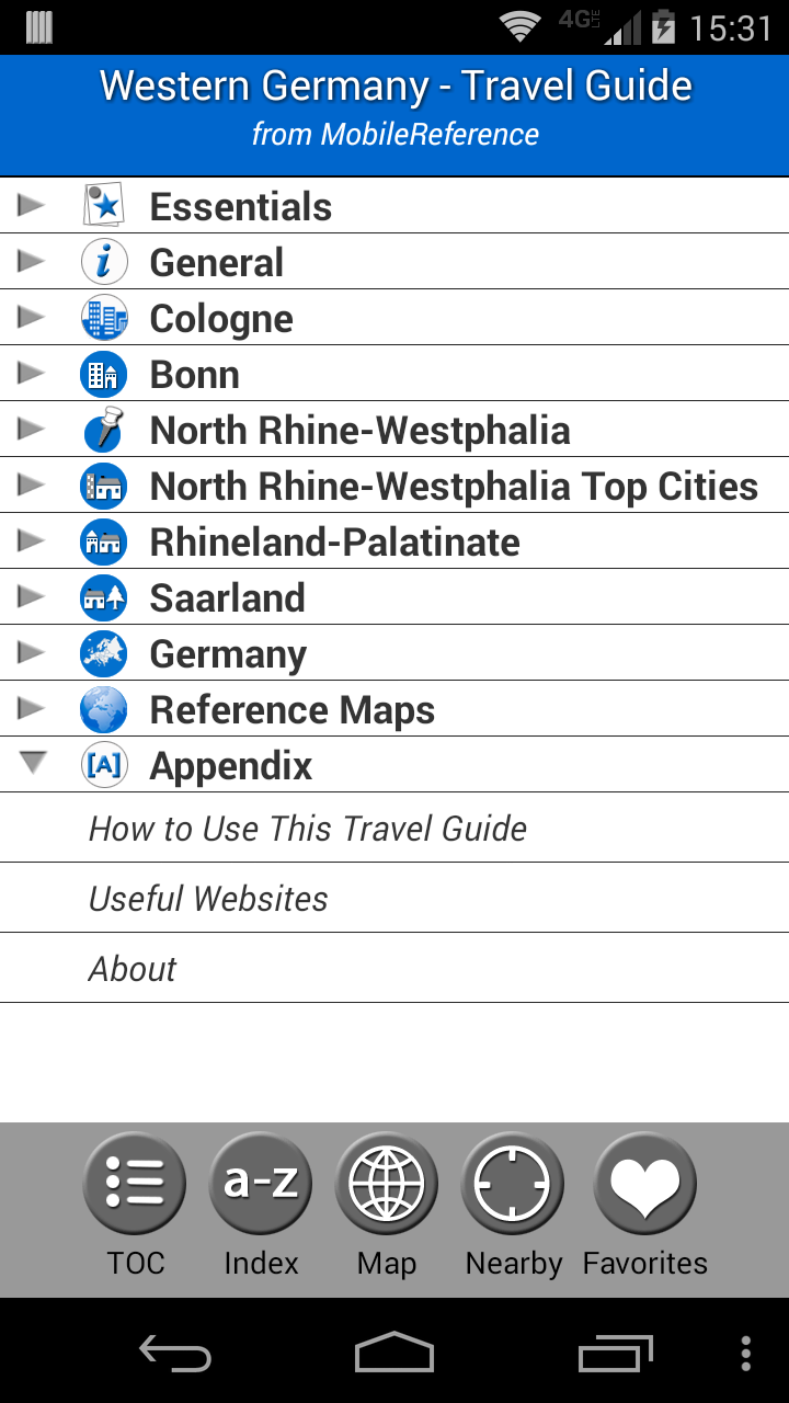 Western Germany - Guide &amp; Map Screen 1