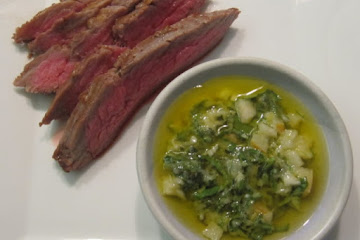 Grilled Flank Steak with Asian Green Sauce (Shiso, Miso, Daikon &amp;amp; Pear)
