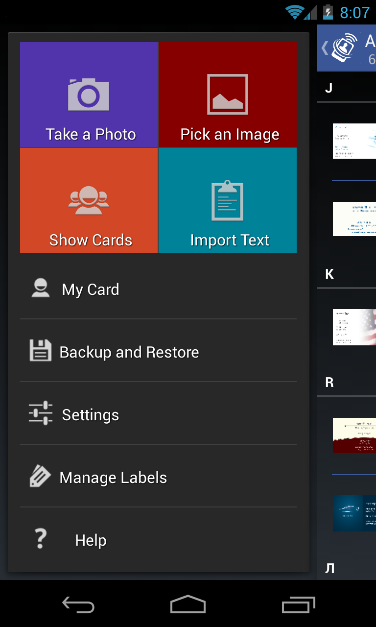 Android application CardToContact Card Reader screenshort